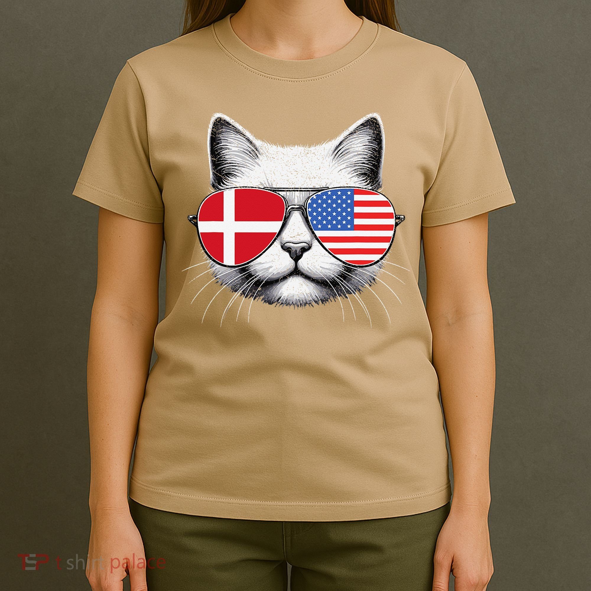 Danish American Flag Funny Cat Denmark USA T-Shirt