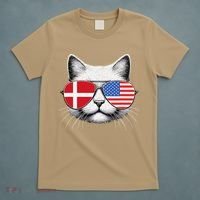 Danish American Flag Funny Cat Denmark USA T-Shirt thumb 5