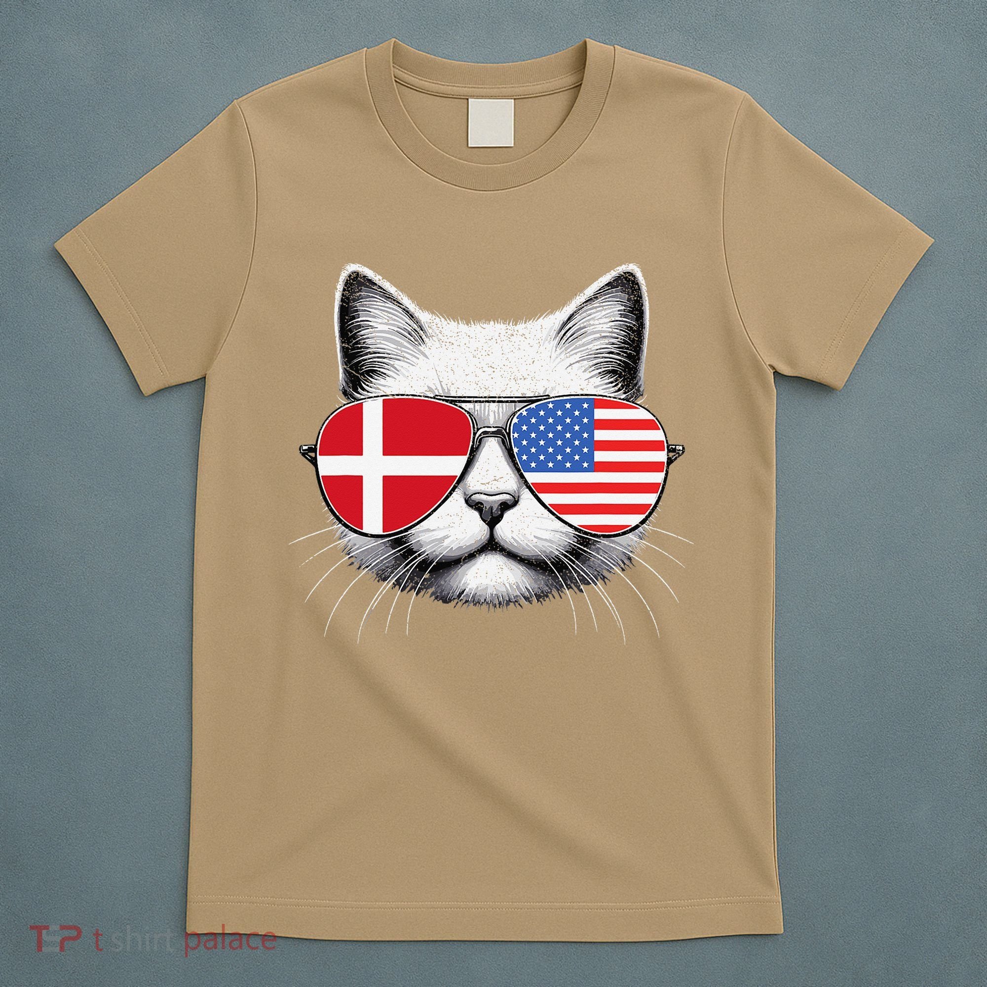 Danish American Flag Funny Cat Denmark USA T-Shirt