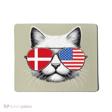 Danish American Flag Funny Cat Denmark USA Mousepad