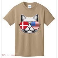Danish American Flag Funny Cat Denmark USA Kids T-Shirt thumb 0
