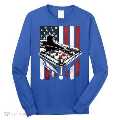 Distressed American Flag Gift Billiards Gift Long Sleeve Shirt