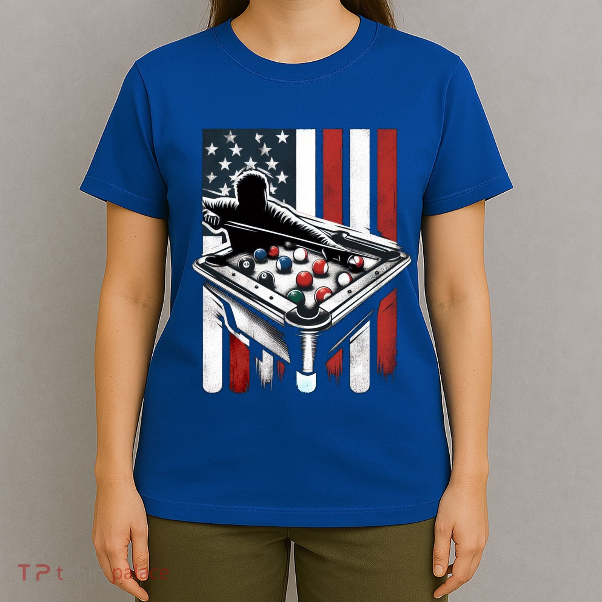 Distressed American Flag Gift Billiards Gift T-Shirt