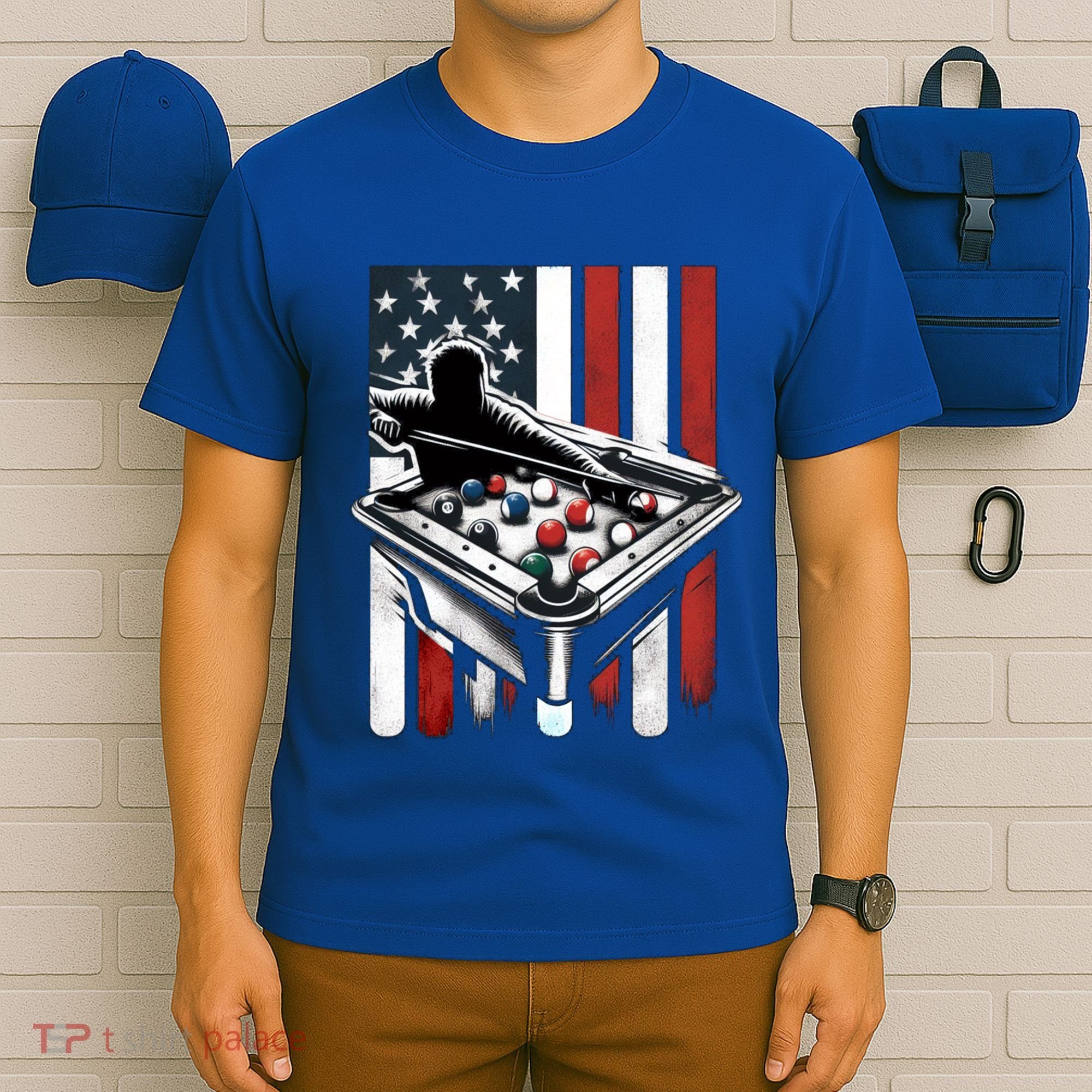 Distressed American Flag Gift Billiards Gift T-Shirt
