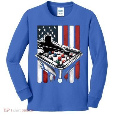 Distressed American Flag Gift Billiards Gift Kids Long Sleeve Shirt