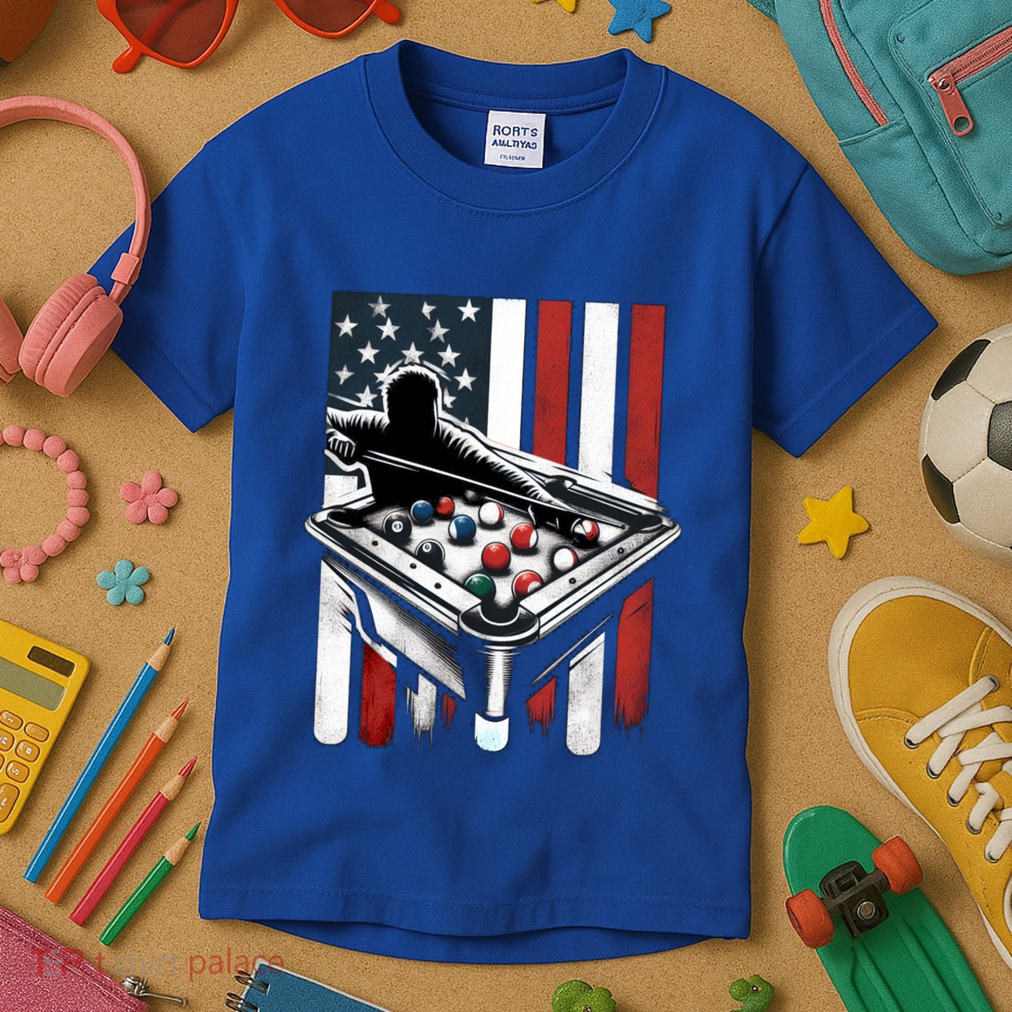Distressed American Flag Gift Billiards Gift Kids T-Shirt