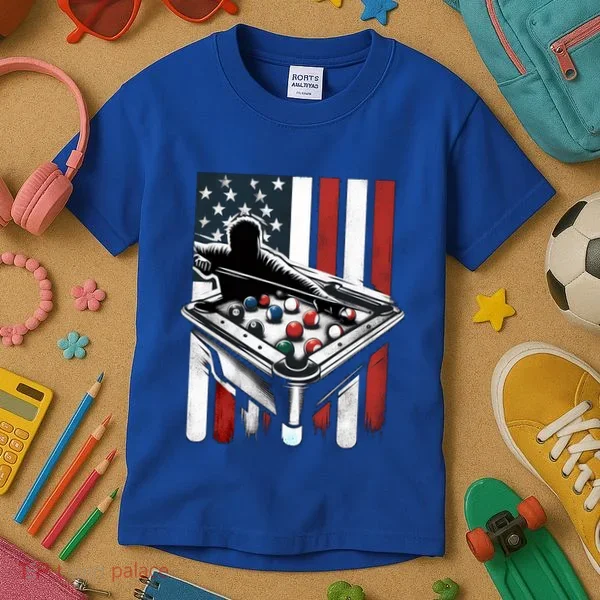 Distressed American Flag Gift Billiards Gift Kids T-Shirt