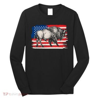 Distress American Flag Vintage Buffalo Long Sleeve Shirt