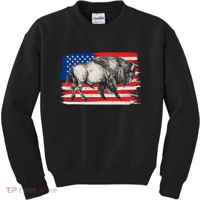 Distress American Flag Vintage Buffalo Kids Sweatshirt
