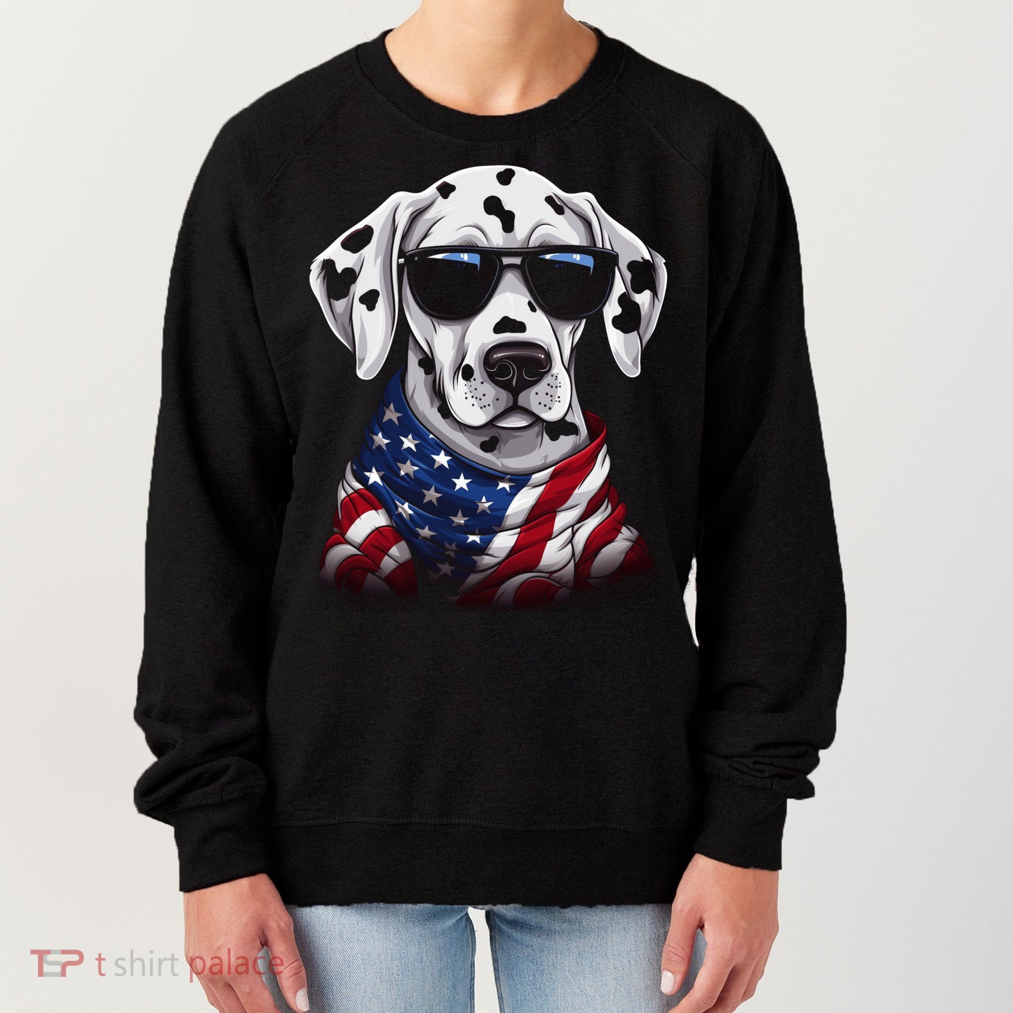 Dalmatian American Flag USA Tee 4th July Gifts Graphic Tees Women's Sweatshirt