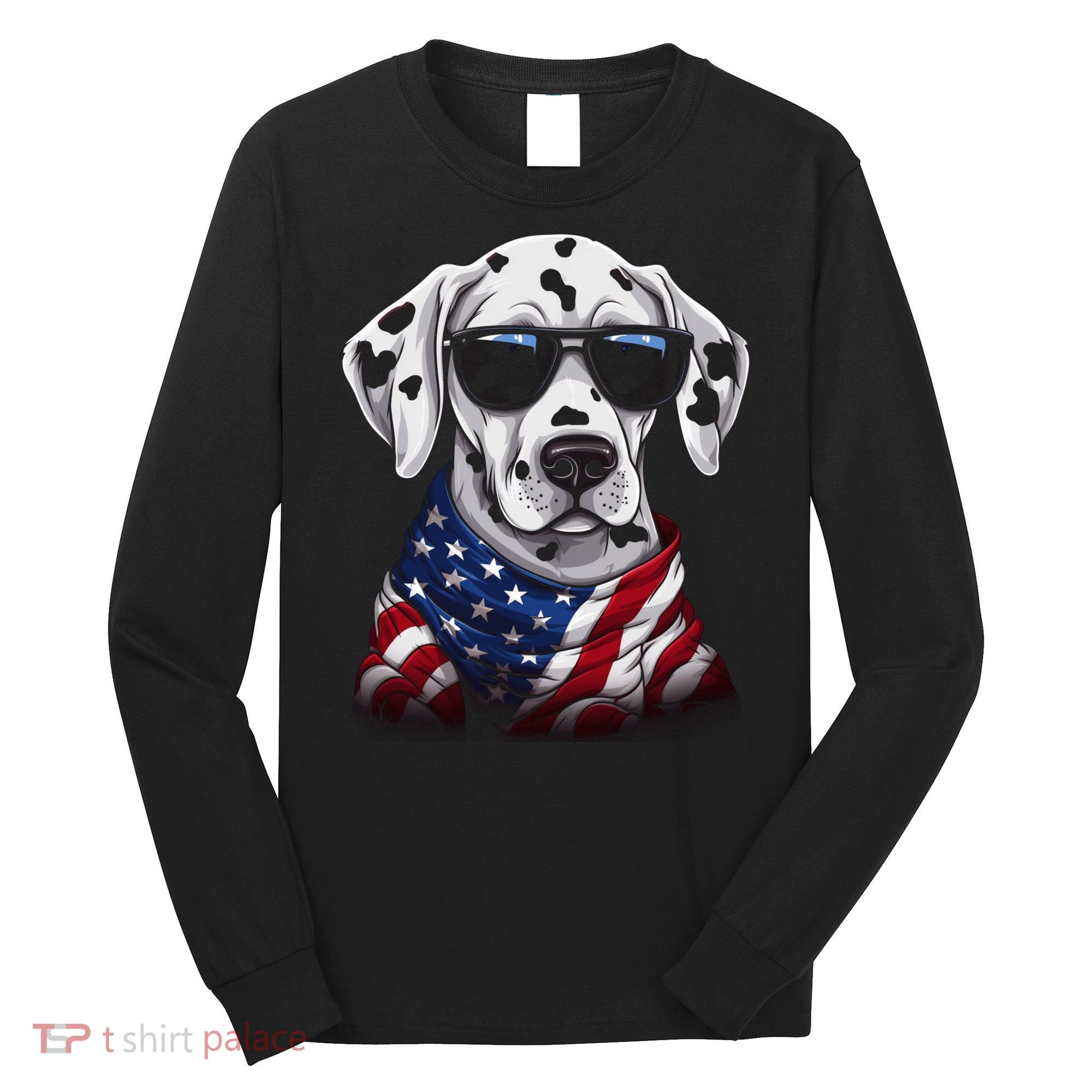 Dalmatian American Flag USA Tee 4th July Gifts Graphic Tees Long Sleeve Shirt