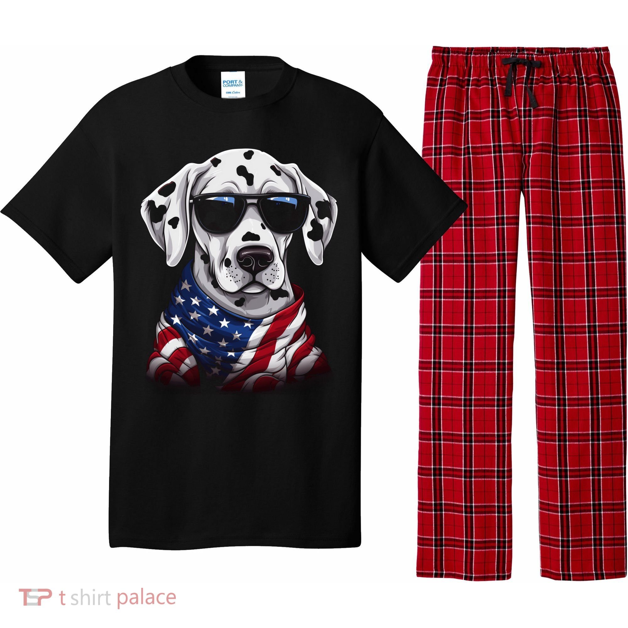 Dalmatian American Flag USA Tee 4th July Gifts Graphic Tees Pajama Set
