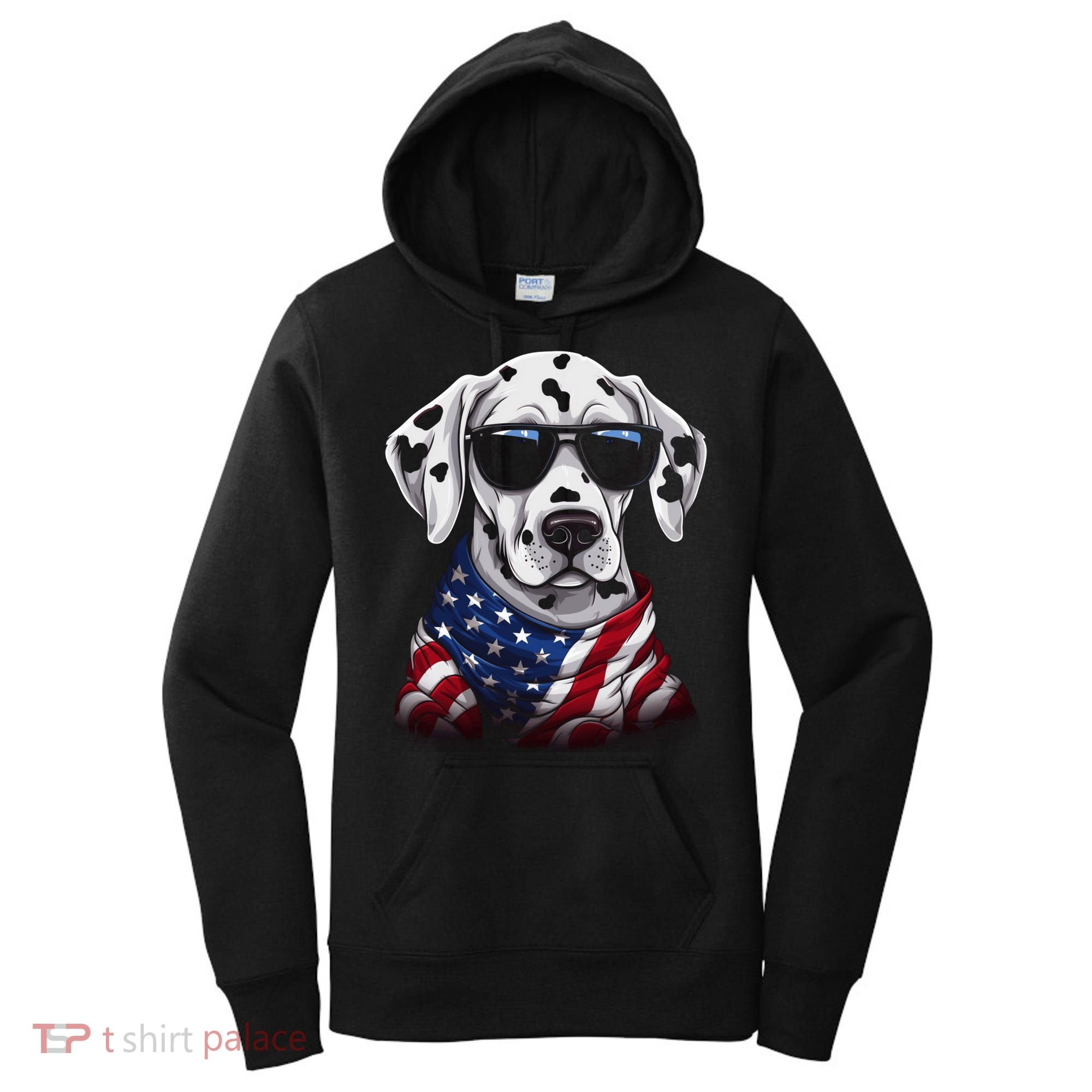 Dalmatian American Flag USA Tee 4th July Gifts Graphic Tees Women's Hoodie