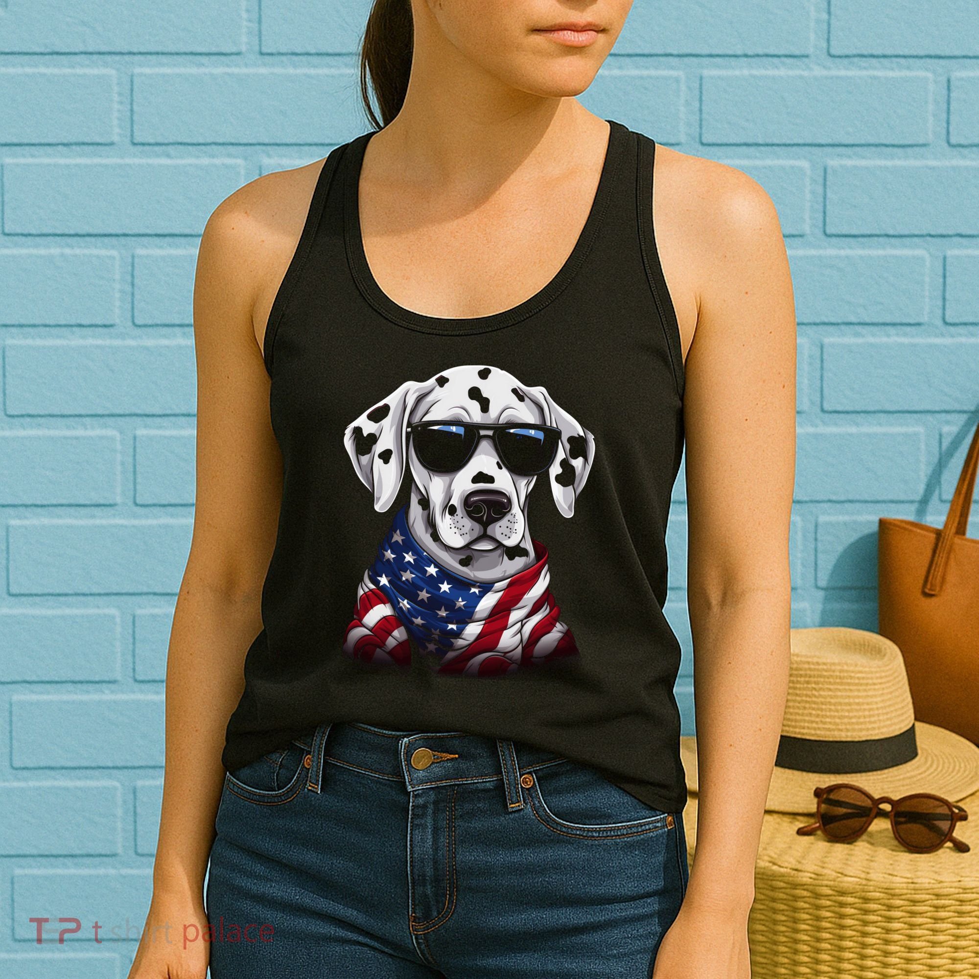 Dalmatian American Flag USA Tee 4th July Gifts Graphic Tees Women's Tank Top