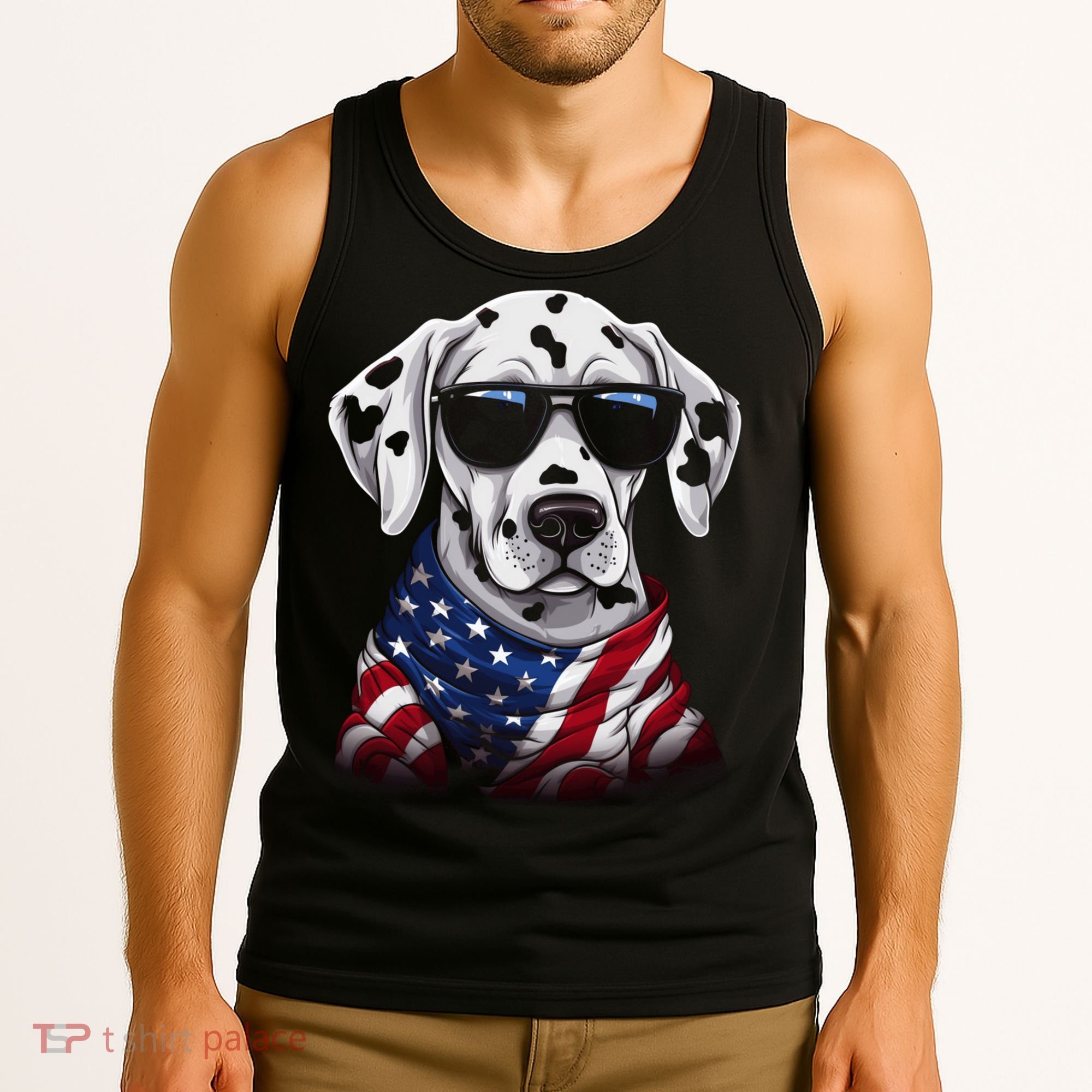 Dalmatian American Flag USA Tee 4th July Gifts Graphic Tees Tank Top