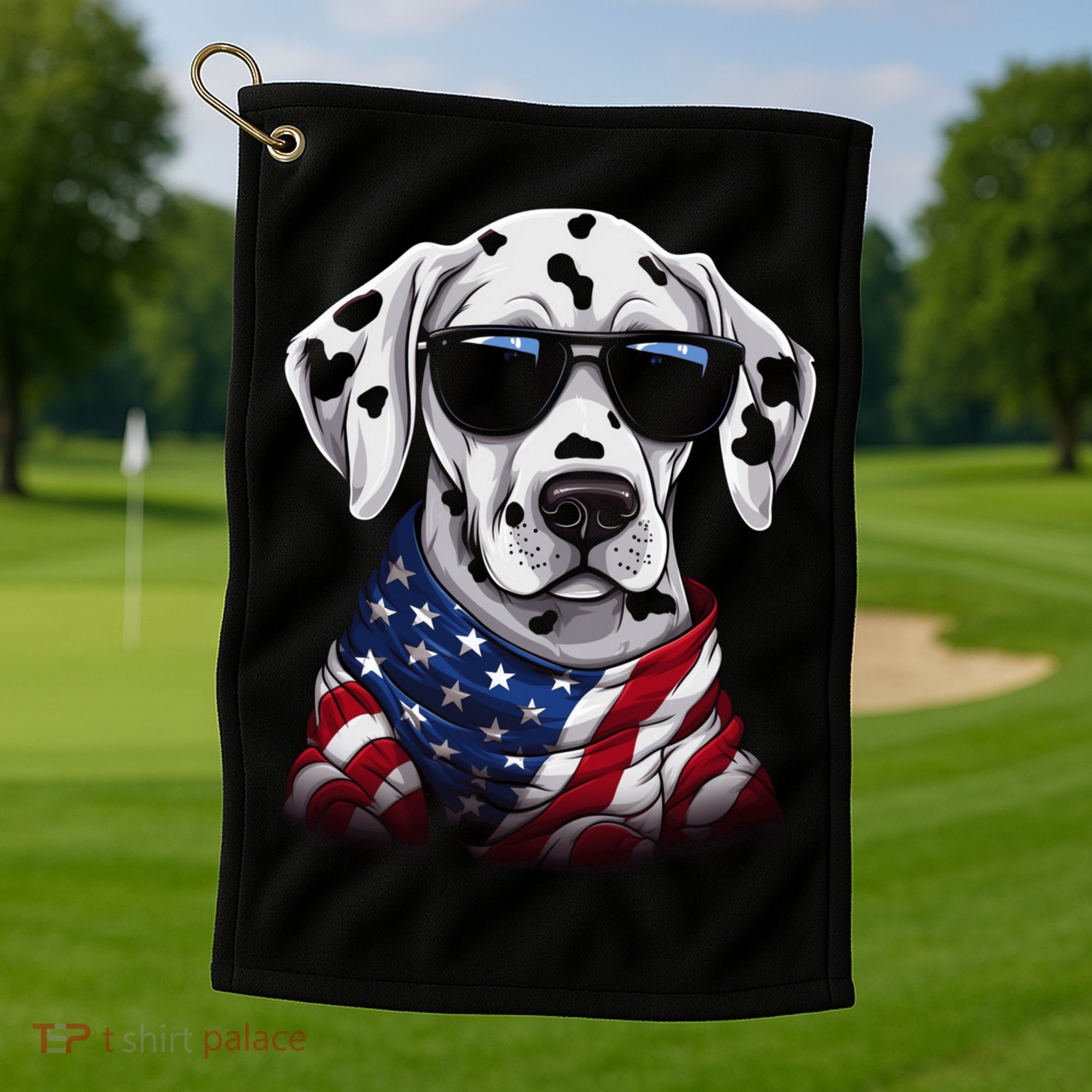 Dalmatian American Flag USA Tee 4th July Gifts Graphic Tees Golf Towel