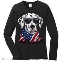 Dalmatian American Flag USA Tee 4th July Gifts Graphic Tees Women's Long Sleeve Shirt thumb 0