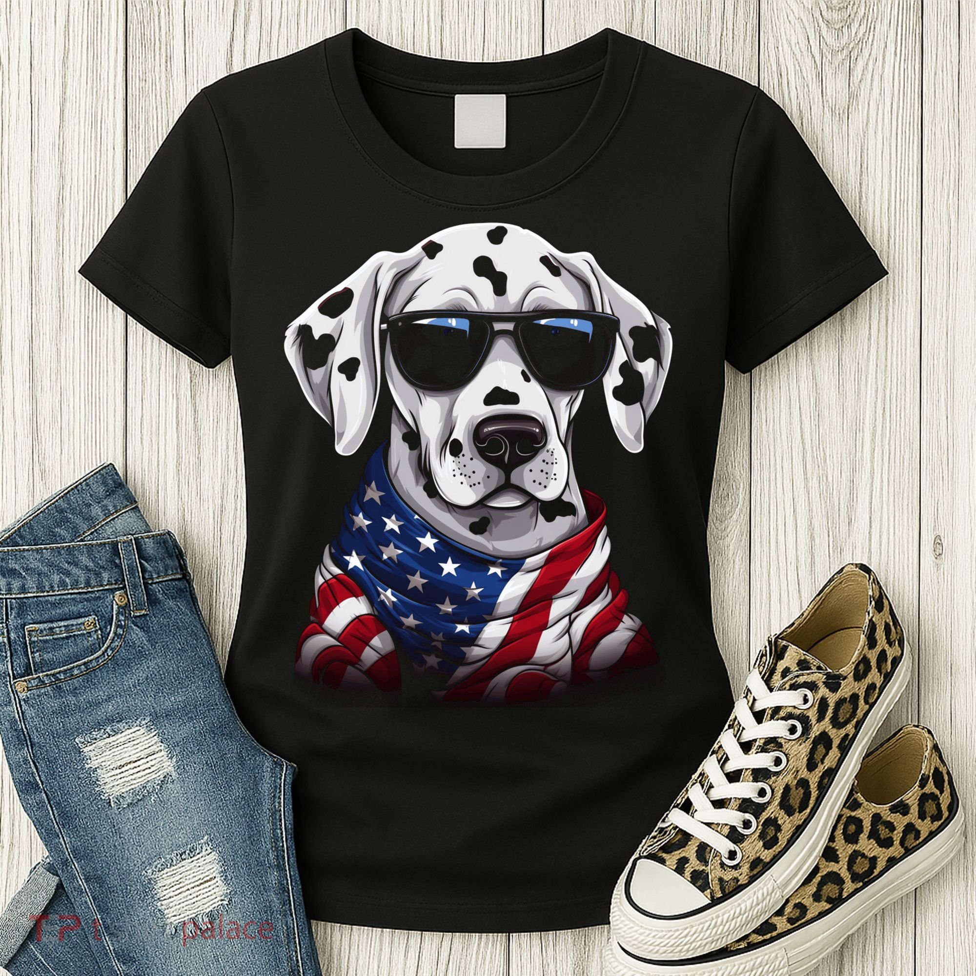 Dalmatian American Flag USA Tee 4th July Gifts Graphic Tees Women's T-Shirt
