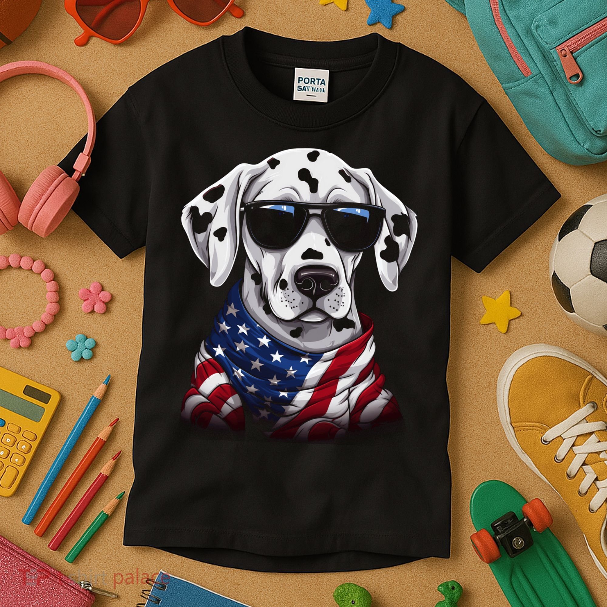 Dalmatian American Flag USA Tee 4th July Gifts Graphic Tees Kids T-Shirt