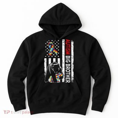 Distressed American Flag Autism Big Brother Bear Awareness  Hoodie