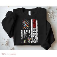 Distressed American Flag Autism Big Brother Bear Awareness  Sweatshirt thumb 2