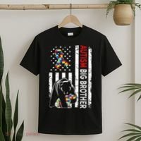 Distressed American Flag Autism Big Brother Bear Awareness  T-Shirt thumb 2