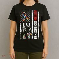 Distressed American Flag Autism Big Brother Bear Awareness  T-Shirt thumb 4