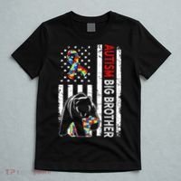 Distressed American Flag Autism Big Brother Bear Awareness  T-Shirt thumb 5