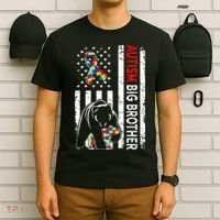 Distressed American Flag Autism Big Brother Bear Awareness  T-Shirt thumb 6