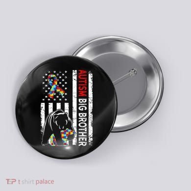 Distressed American Flag Autism Big Brother Bear Awareness  Button
