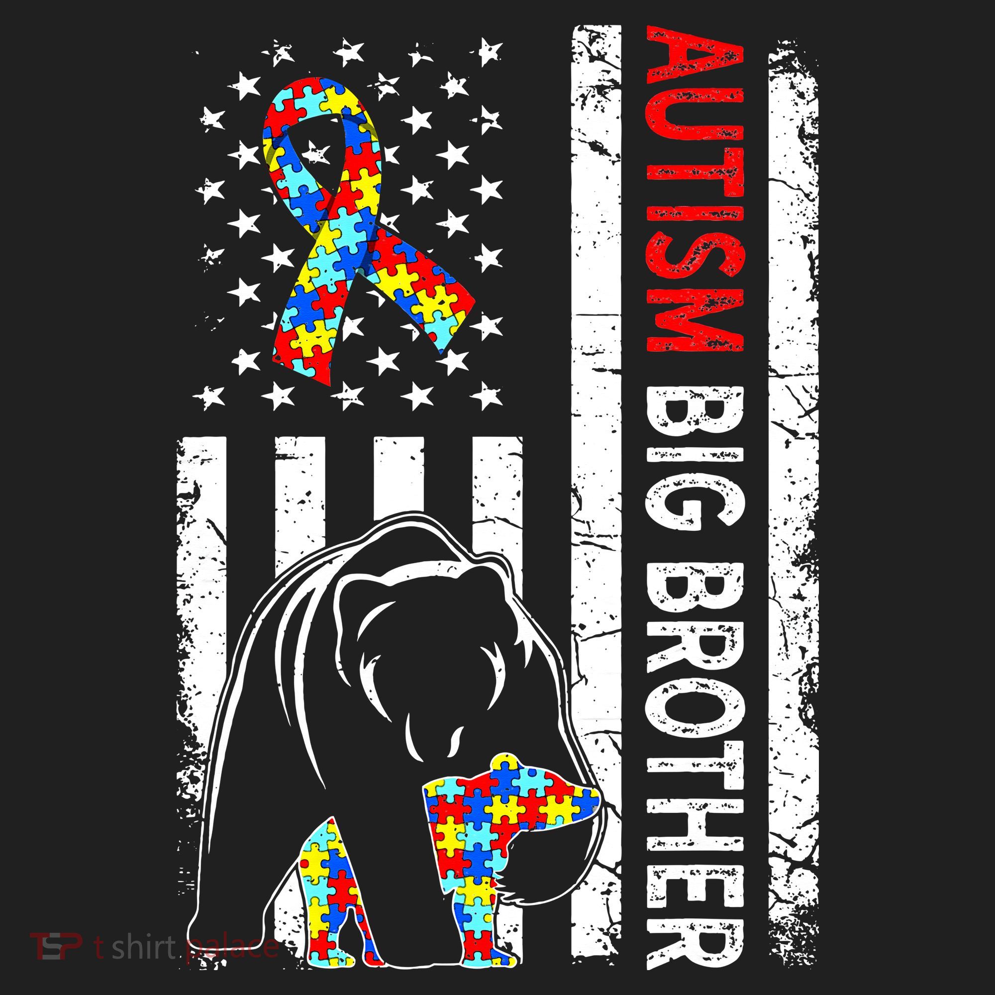 Distressed American Flag Autism Big Brother Bear Awareness  Beanie