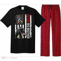 Distressed American Flag Autism Big Brother Bear Awareness  Pajama Set thumb 0