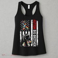 Distressed American Flag Autism Big Brother Bear Awareness  Women's Tank Top thumb 3