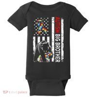 Distressed American Flag Autism Big Brother Bear Awareness  Baby Bodysuit thumb 0