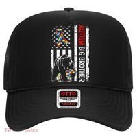 Distressed American Flag Autism Big Brother Bear Awareness  Hat thumb 0