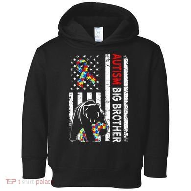 Distressed American Flag Autism Big Brother Bear Awareness  Toddler Hoodie