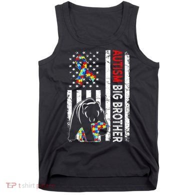 Distressed American Flag Autism Big Brother Bear Awareness  Tank Top