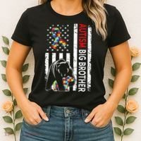 Distressed American Flag Autism Big Brother Bear Awareness  Women's T-Shirt thumb 2