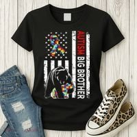 Distressed American Flag Autism Big Brother Bear Awareness  Women's T-Shirt thumb 3