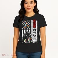 Distressed American Flag Autism Big Brother Bear Awareness  Women's T-Shirt thumb 4