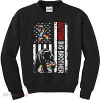 Distressed American Flag Autism Big Brother Bear Awareness  Kids Sweatshirt thumb 0