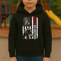 Distressed American Flag Autism Big Brother Bear Awareness  Kids Hoodie thumb 3