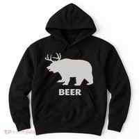 Deer Antlers + Grizzly Bear = Beer Funny Hunting Drinking Hoodie thumb 0