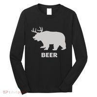 Deer Antlers + Grizzly Bear = Beer Funny Hunting Drinking Long Sleeve Shirt thumb 0