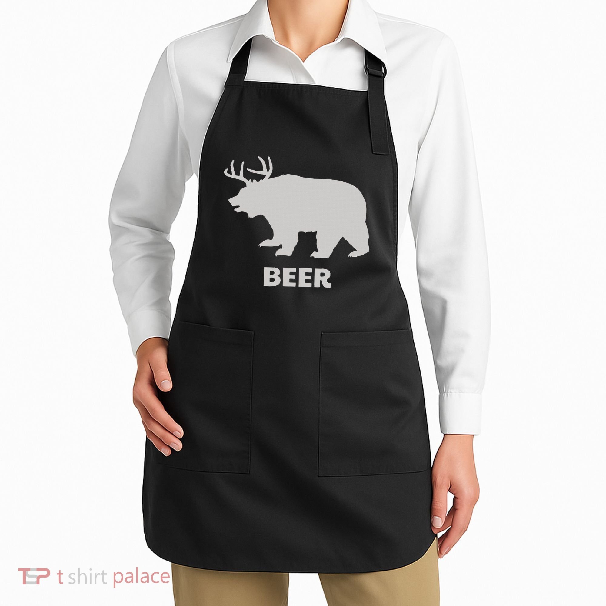 Deer Antlers + Grizzly Bear = Beer Funny Hunting Drinking Apron