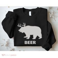 Deer Antlers + Grizzly Bear = Beer Funny Hunting Drinking Sweatshirt thumb 2