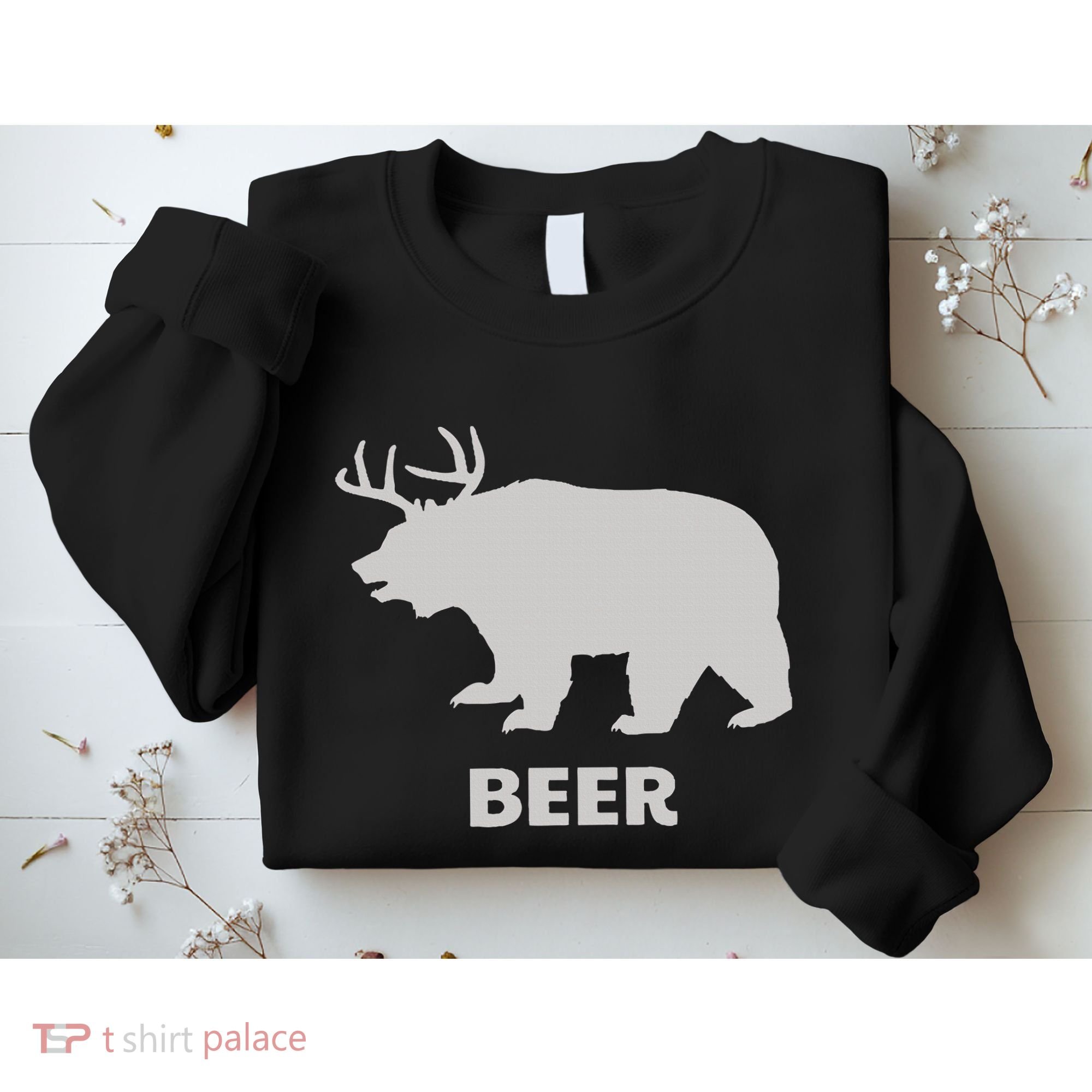 Deer Antlers + Grizzly Bear = Beer Funny Hunting Drinking Sweatshirt