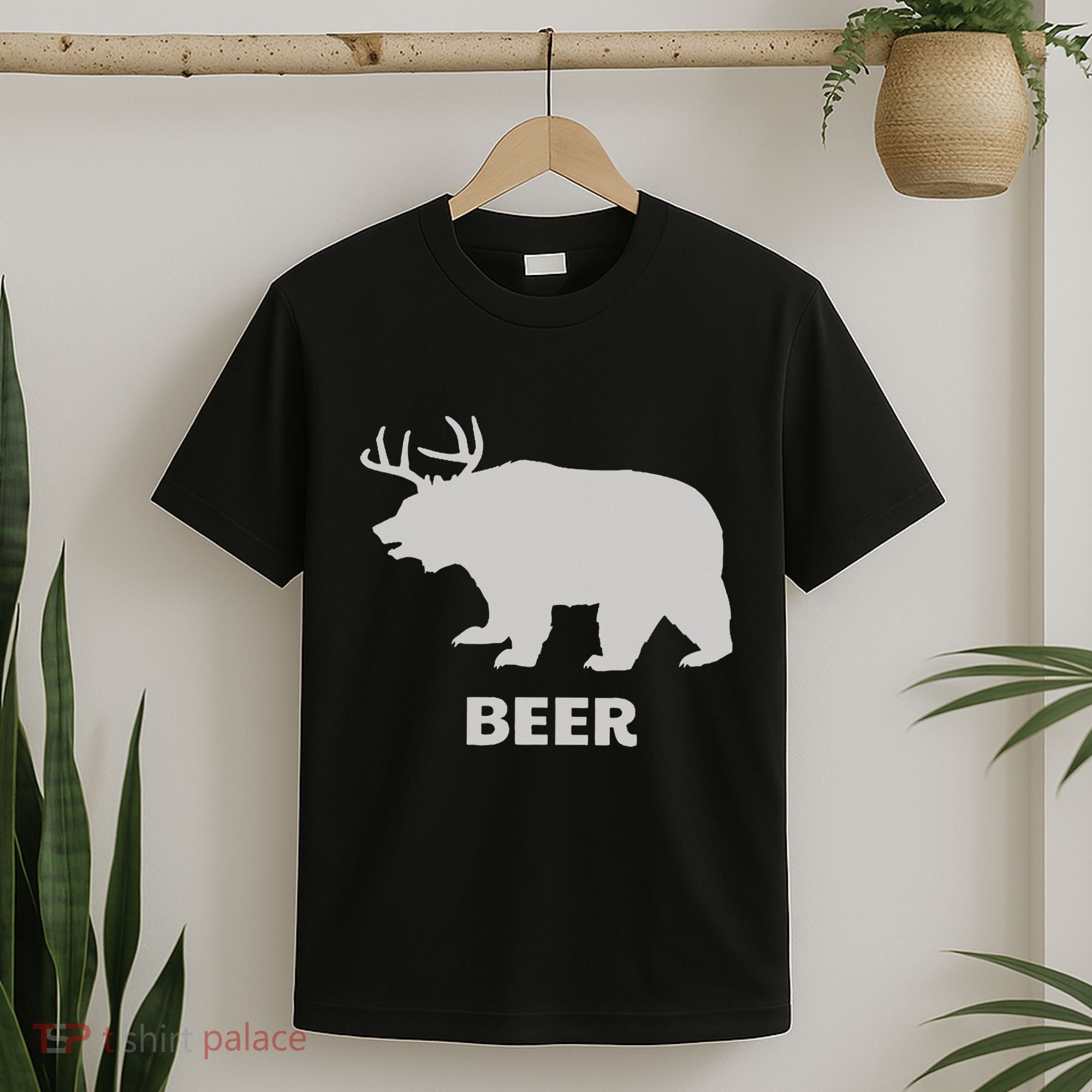 Deer Antlers + Grizzly Bear = Beer Funny Hunting Drinking T-Shirt