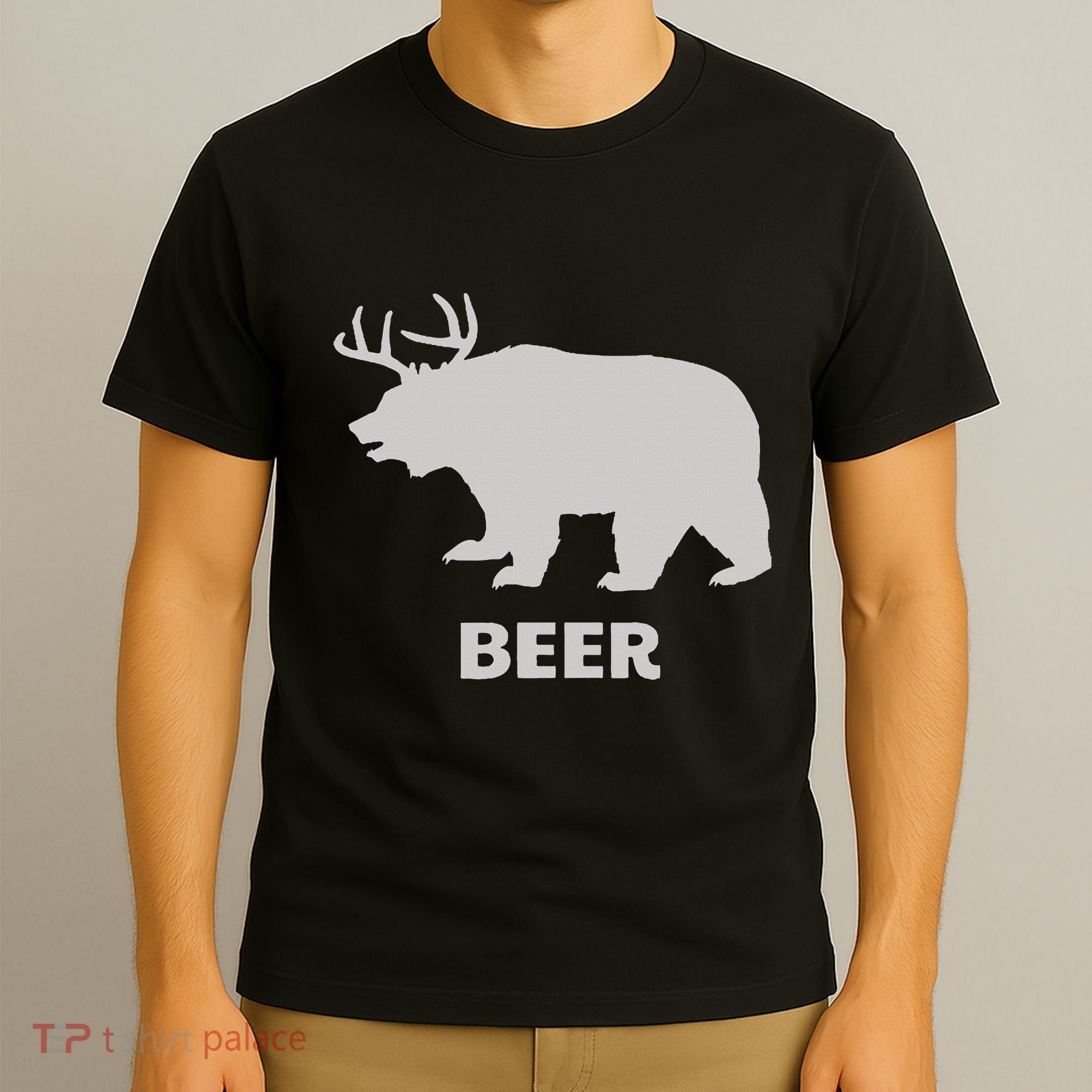 Deer Antlers + Grizzly Bear = Beer Funny Hunting Drinking T-Shirt