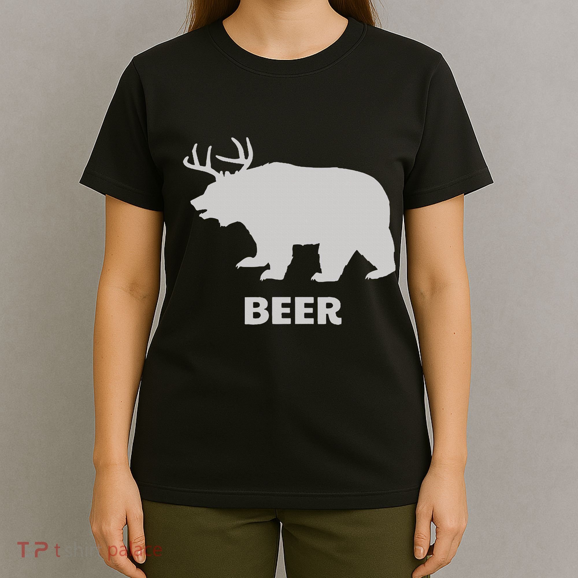 Deer Antlers + Grizzly Bear = Beer Funny Hunting Drinking T-Shirt
